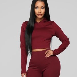 Fashion Nova Tops | 2$20 Nwt Fashion Nova Layla Long Sleeve Lounge Crop Hoodie Top Only | Color: Red | Size: S | Pm-08659350's Closet